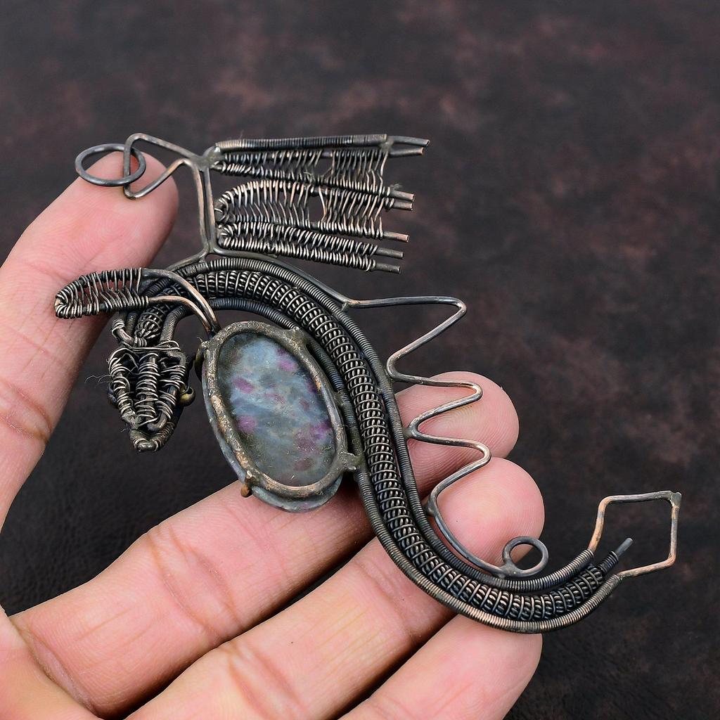 Ruby In Blue Kyanite Pendant Copper Wire Wrapped Pendant Dragon Pendant Handmade Pendant Gemstone Copper Jewelry Wedding Gift Dainty Pendant