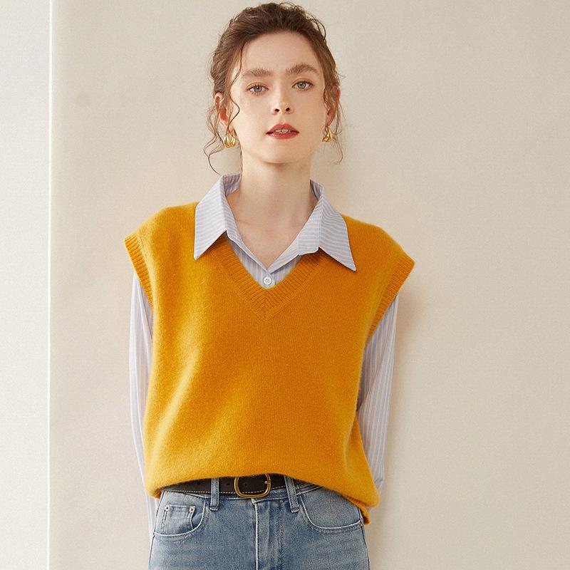 Women's Cashmere V-Neck Sleeveless Vest & Shawl Knit Sweater - Autumn/Winter Collection