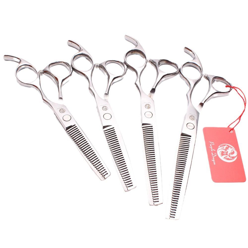 Purple Dragon 5.0-8.0 inch Silver Pet & Barber Hairdressing Scissors Set: Flatting, Serrated, Thinning
