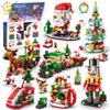 Christmas Countdown Calendar Elk Deer Santa Claus Building Blocks City Snow House Xmas Tree Bricks Set Toy for Children