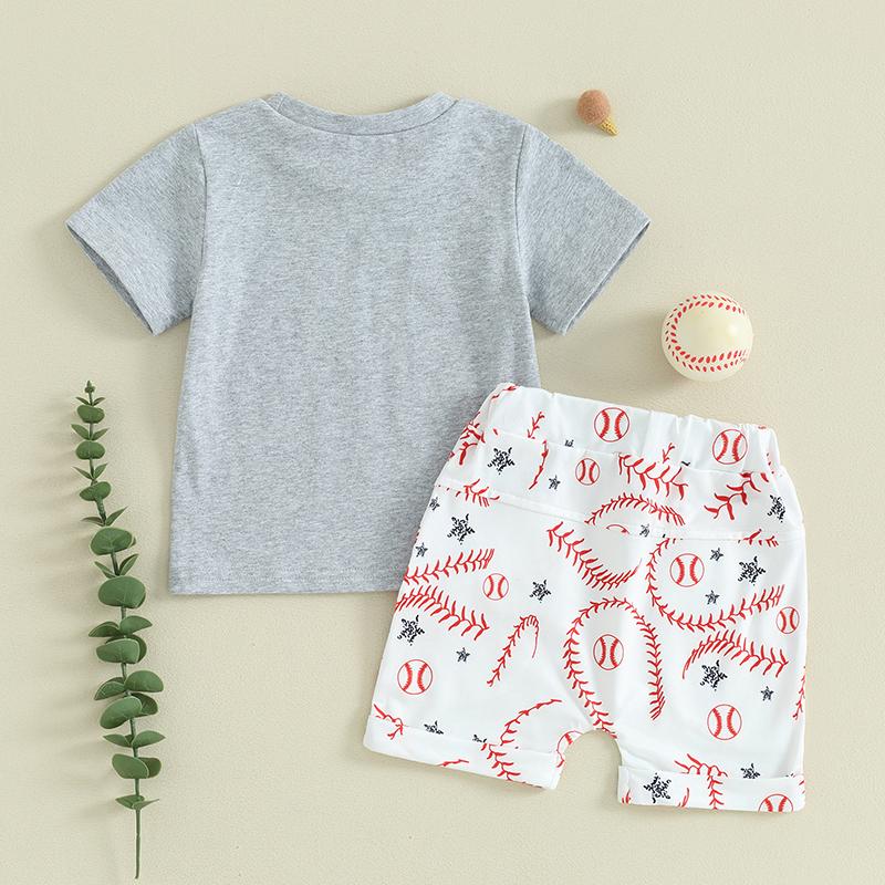 Småbarn gutteshortssett 3 6 12 18 24 måneder 3 år Brevtrykk Kortermet T-skjorte med rund hals og baseballmønster Shorts 2 stk.