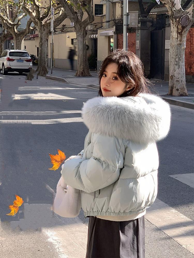 

Маленький пуховик женский короткий 2024 новый модный свободный нишевый дизайн чувство утолщенный хлеб куртка зимнее пальто S size is suitable for 85 to 55 kg синий