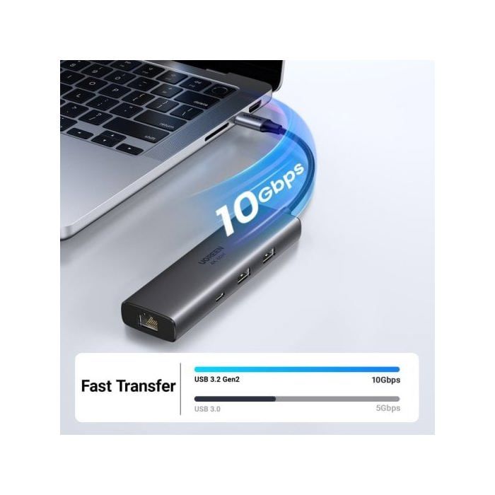 Hub Ugreen 6 En 1 USB-C HDMI 4K@60Hz 2xUSB-A 3.2 USB-C 3.2 RJ45 Gigabit PD 100W