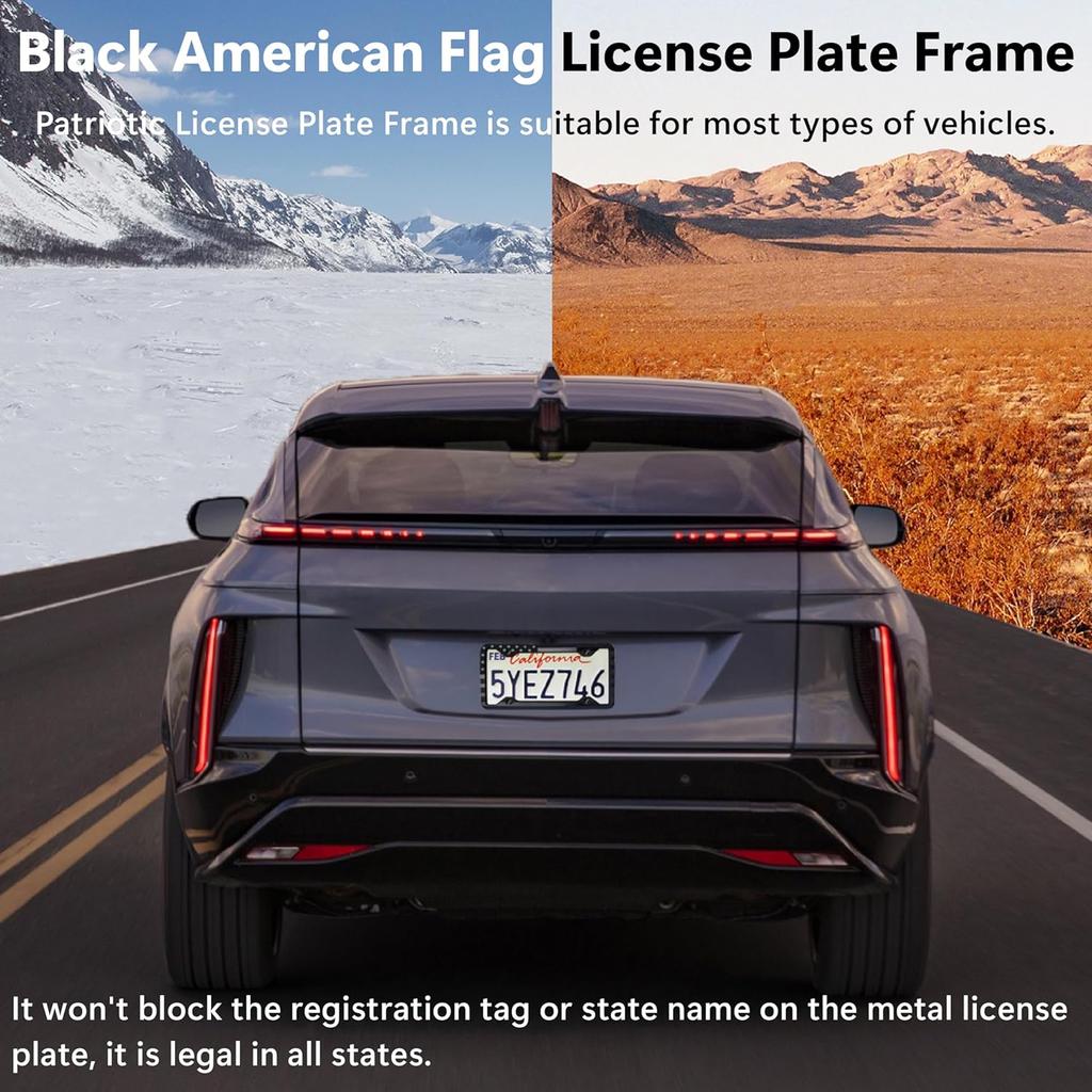 Silicone License Plate Frame, Black American Flag License Plate Frame, Rubber Licence Plate Frame Holder, 3D Stars And Stripes USA Flag Front Rear