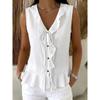 2026 Summer New V-neck Ruffle Trim Tie Sleeveless Top Women's Casual T-shirt