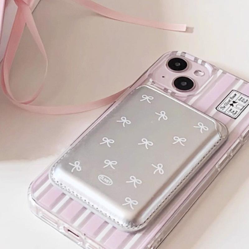 Korean Cute Bow Wallet Magnetic Card Holder For Phone Pu Leather Pocket Phone Bag Accessory Ins
