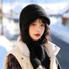 Balaclava hat women's autumn and winter big head circumference headgear scarf warm wool hat solid color knitted hat