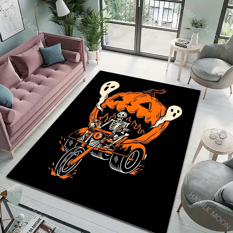 Halloween Skeleton Pumpkin Car Carpet for Living Room Bedroom Sofa Home Decor Non-slip Floor Mat Modern Rugs Holiday Gifts