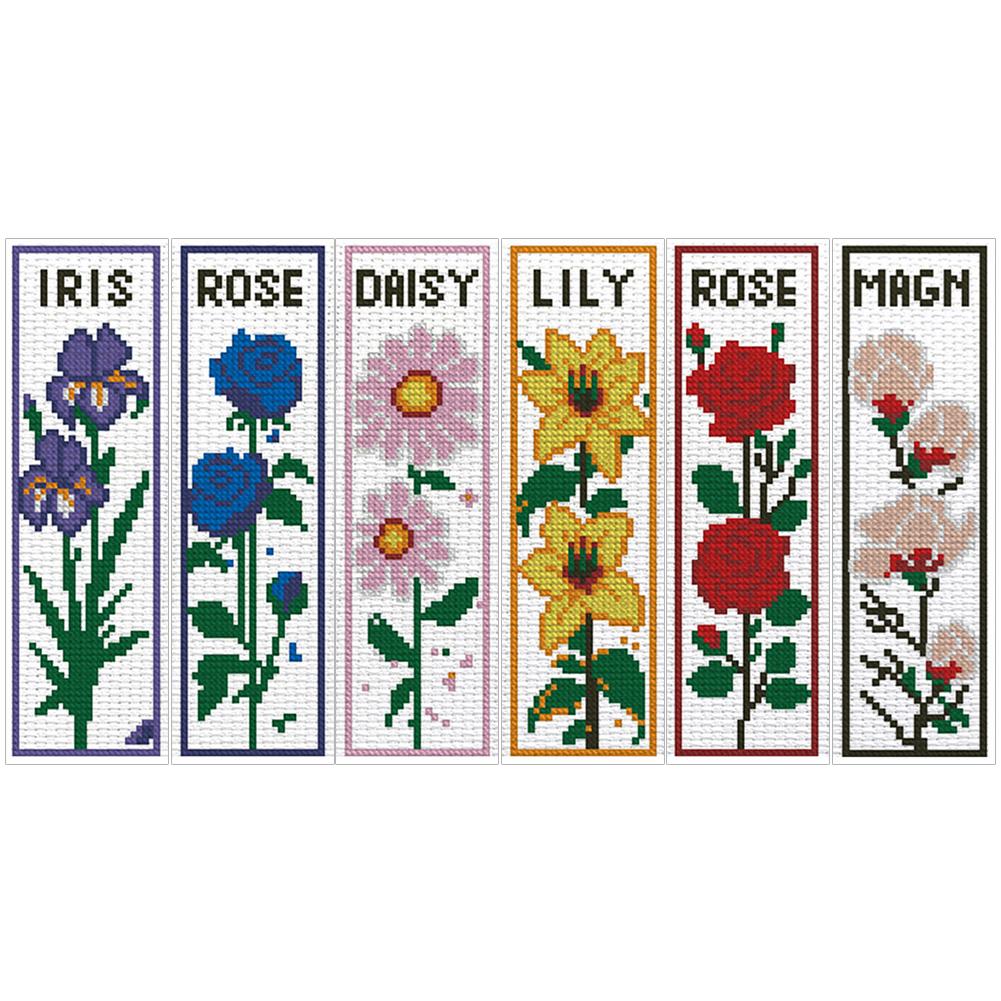 6Pcs DIY Cotton Single-Sided Stamped Bookmark Cross Stitch Kits for Starter Adults Cross Stitch Bookmark Craft Kit 18.5x11.02in