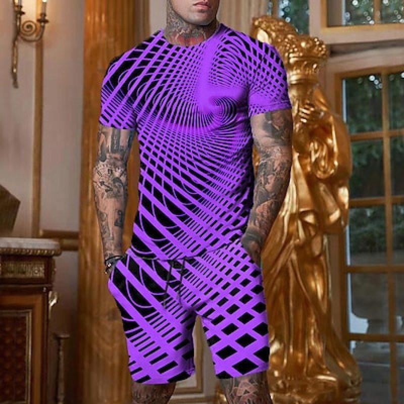 მამაკაცის შორტები მაისური კომპლექტი კოსტიუმები გრაფიკული ოპტიკური ილუზია ტანსაცმელი გარე ყოველდღიური მოკლე სახელოები 2 ცალი დიზაინერი შემთხვევითი