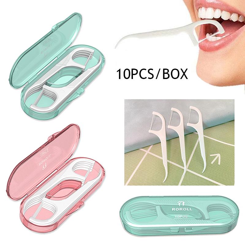 10PCS Portable Teeth Flosser Storage Box Traveling Camping Practical Clean Floss Stick Oral Care Teeth Floss Pick Dispenser