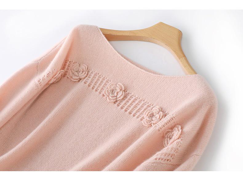 2026 Autumn/Winter Pure Wool One-Shoulder Knit Sweater with 3D Embroidery