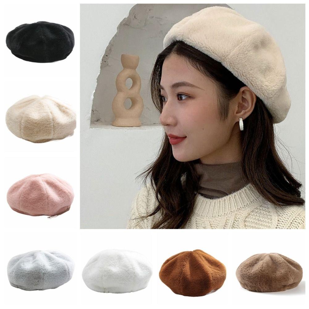 Keep Warm Women Berets Plush Octagonal Hat Elegant Painter Caps  Winter