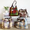 Vintage Plaid Faux Lamb Wool Women's Shoulder Bag Fall Winter Contrast Color Ladies Handbag Large Capacity Female Tote Bag