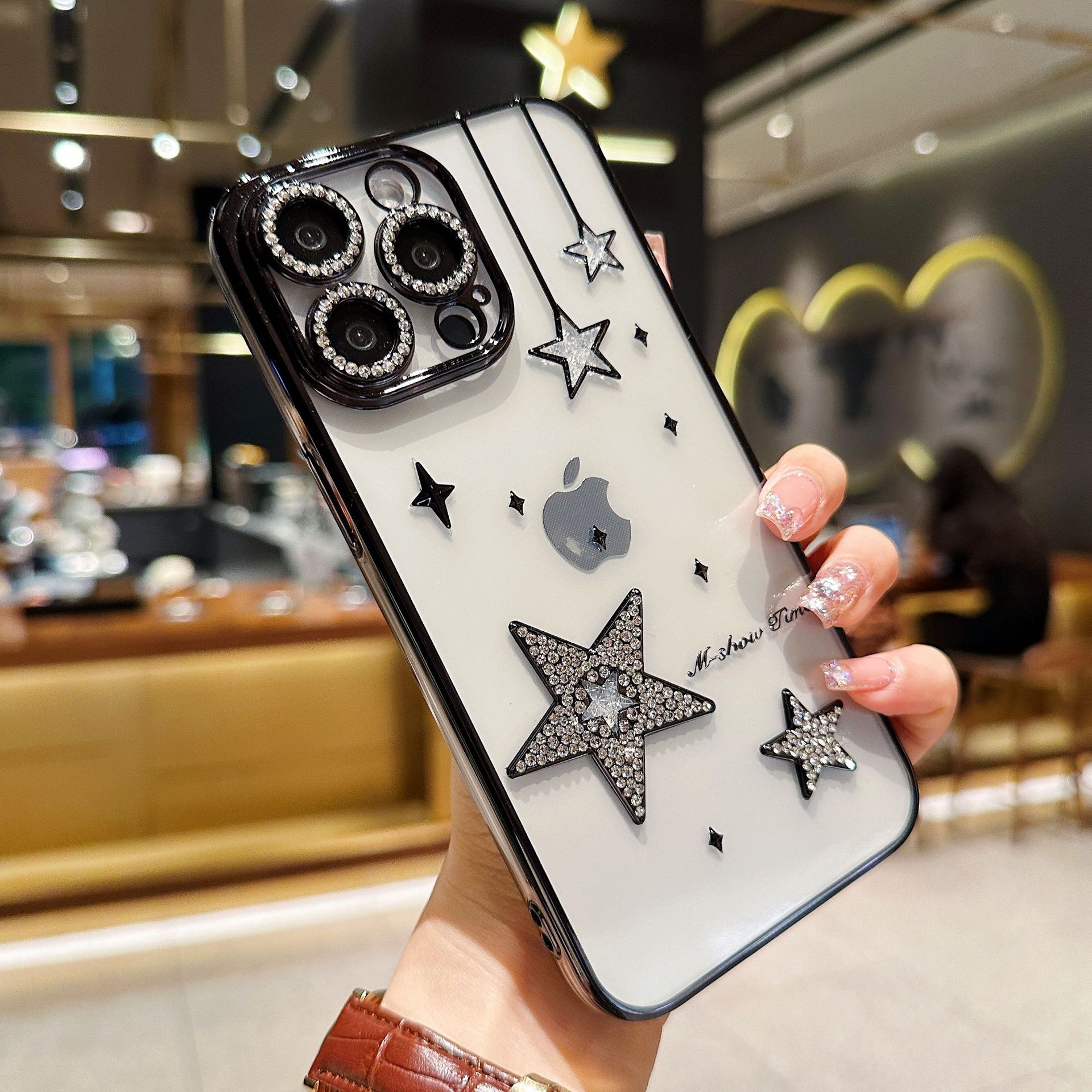

The Creative Three-dimensional Meteor Is Suitable for IPhone15promax Phone Case, Apple 14 Gradient Glitter 13 Flash Diamond Lens Apple 11 чёрный