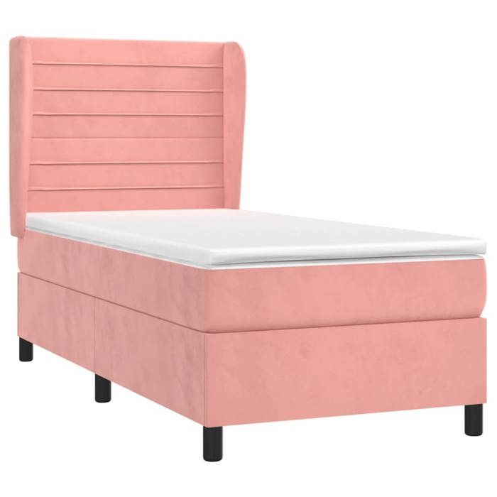 Lit avec matelas - Maison Exclusive - 90x200 cm - Velours rose - Tête de lit réglable