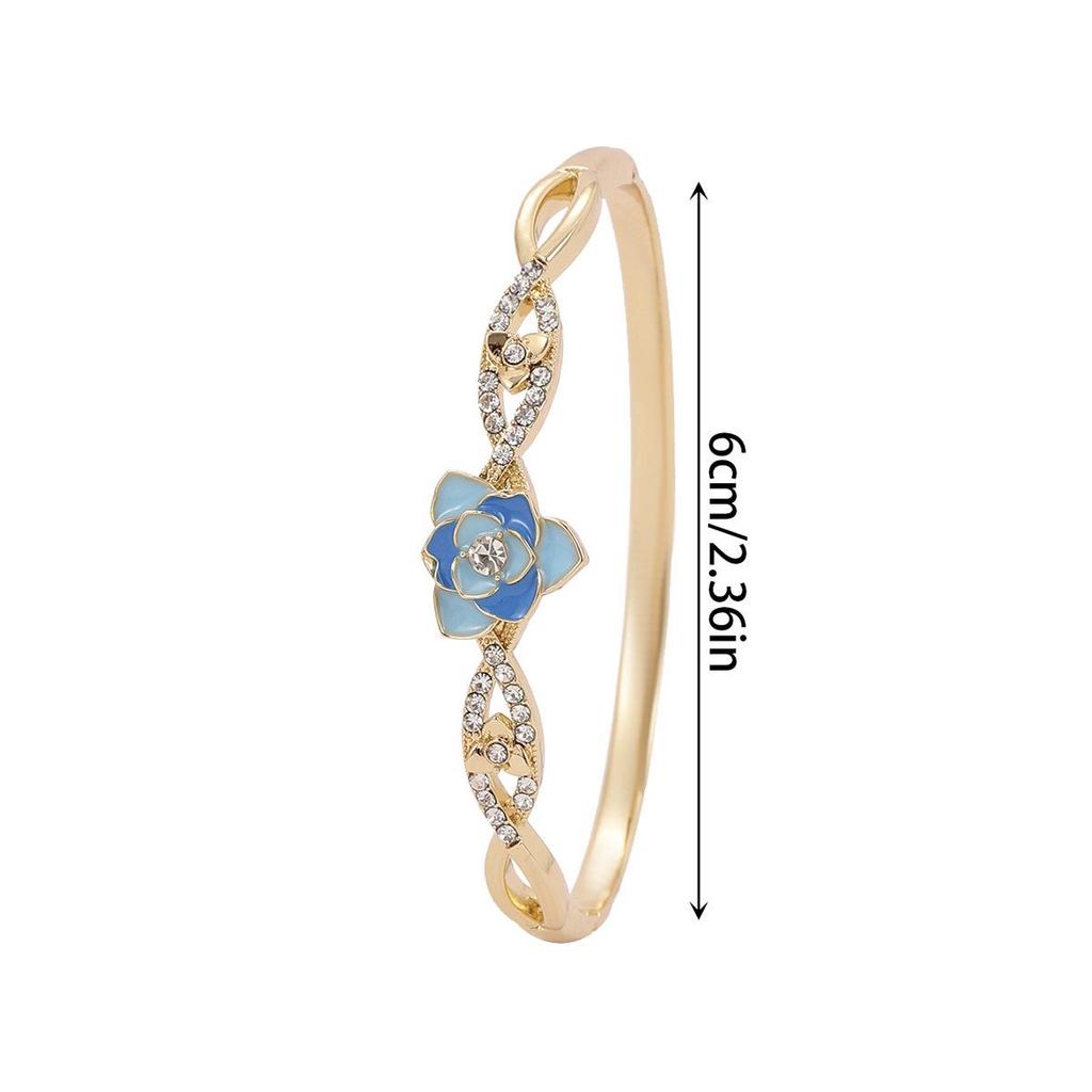 Retro Lotus Diamond-Encrusted Cloisonné Enamel Bracelet - Colorful Luxury Women's Bangle Jewelry