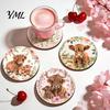 Scratch Resistant Desktop Pads Highland Cow Cork Coasters, Cute Floral Farmhouse Drink Mats with Decorative Home Kitchen Accessories Non-Slip