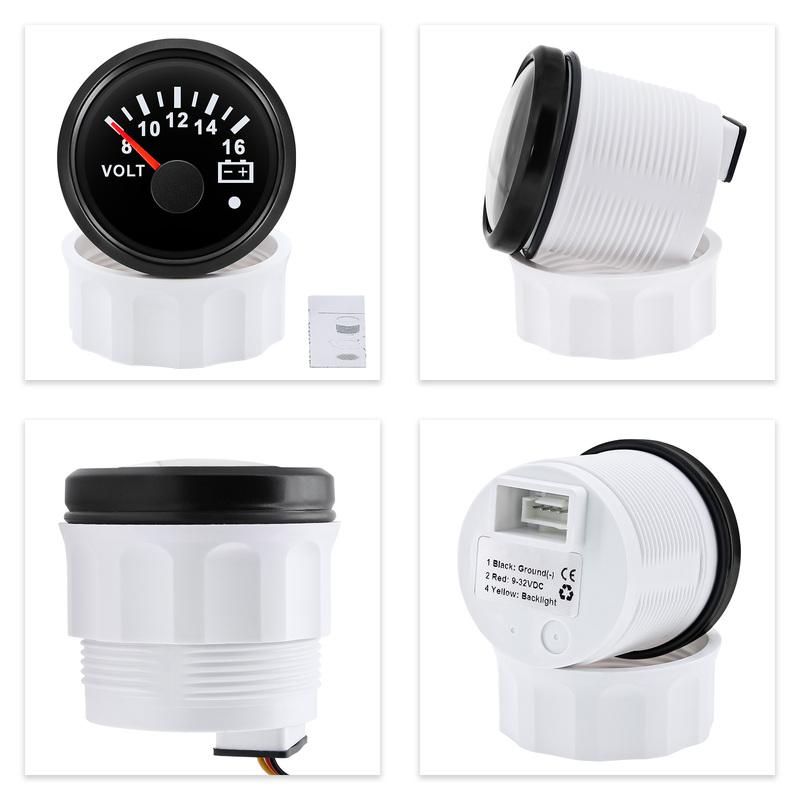 Waterproof IP67 52mm Voltmeter with Alarm Red Backlight 8~16V,18~32V Voltage for Automobile Car Marine Boat Yacht 12V24V Custom