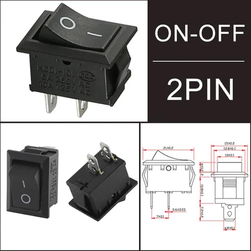 

100 шт. KCD1 4Pin 2Pin 3Pin 21*15 мм ВКЛ-ВЫКЛ черный лодочный автомобильный тумблер 6A/250V 10A/125V AC с красным зеленым выключателем света 100 PCS