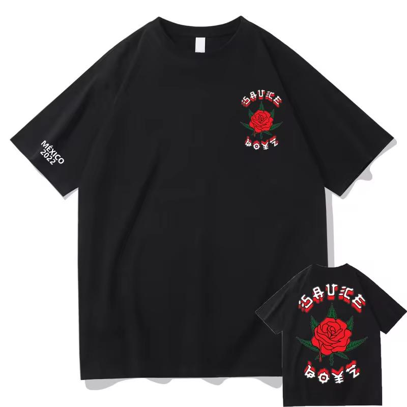 Streetwear Eladio Carrion T-Shirt Rose Flower Tees Men Women Sauce Boyz Music Album Oversized Casual top Hip Hop unisex Harajuku