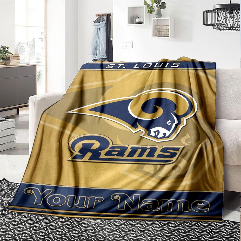Name Custom Los Angeles Rams Print Flannel Blanket High Quality Warm Comfortable Cover for All Seasons Perfect for Gifts Home Decor