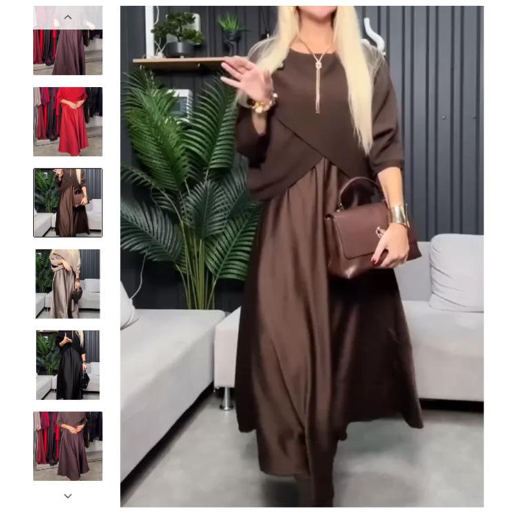 Elegant Solid Color 5-Point Sleeve Winter Dress