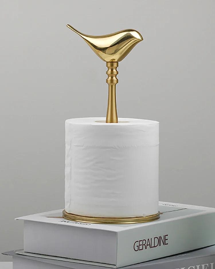 Nordischer Goldvogel Papierhalter Freistehend Massives Messing mit Marmorbasis Küchen-Taschentuchständer Tischplatten-Organizer