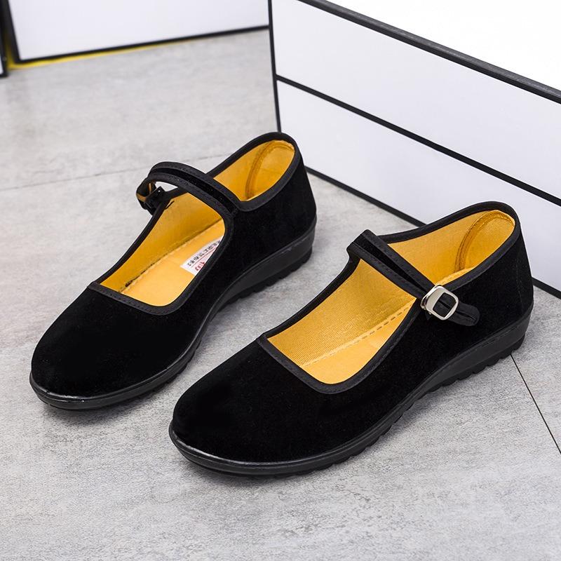 Old Beijing Cloth Shoes Women's Hotel Etiquette Dance Flat-bottomed Middle-aged Work Shoes Black Generation Mother Black Cloth Shoes