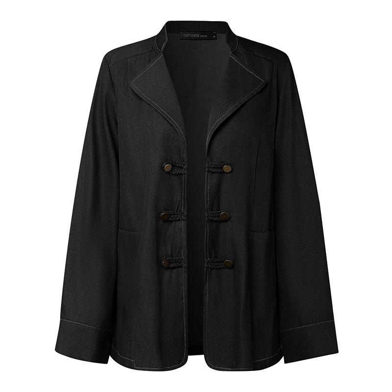 ZANZEA Womens Casual Lapel Solid Color Loose Long Sleeve Cardigan Blouse