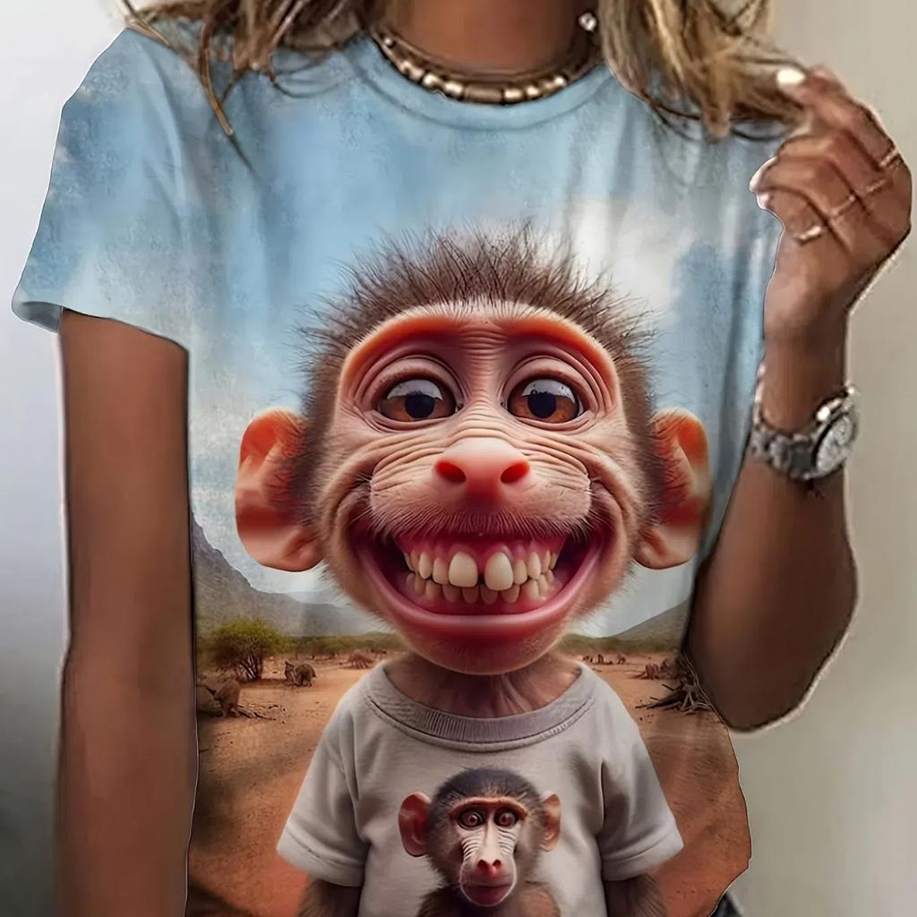 Lustige Damen-T-Shirts mit Cartoon-Hund, Zeichentrickfiguren, süßes T-Shirt mit 3D-Druck, lässiges Kurzarm-Oberteil mit Rundhalsausschnitt, weibliche Kleidung