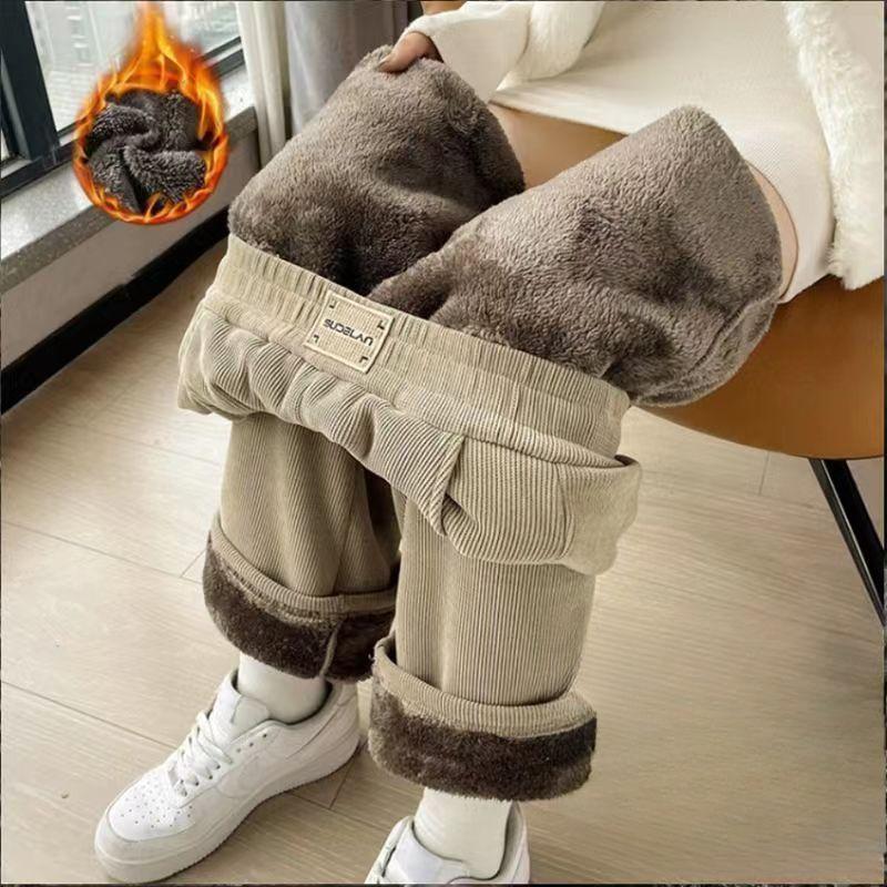 

Широкие брюки из овечьей шерсти с подкладкой из синели, женские зимние свободные утолщенные теплые повседневные прямые брюки с высокой талией 3XL