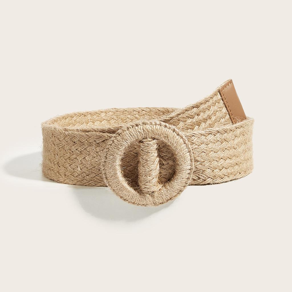 Baumwoll-Leinen Gewebter Taillengürtel Für Damen Mit Rundem Holzverschluss Als Modeaccessoire Für Draußen