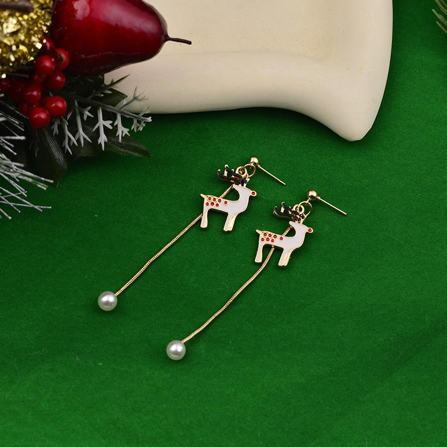 Festive Tassel Pearl Earrings: Candy Cane, Reindeer, Bell, Christmas Tree Designs