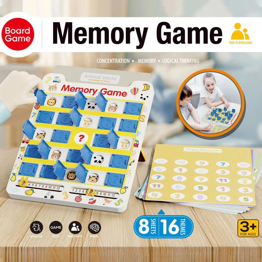 Memory Game Educational Toy 8 Sheets 16 Themes, Animal World Matching Cards, Toddler Brain Development Game, Family Learning Fun