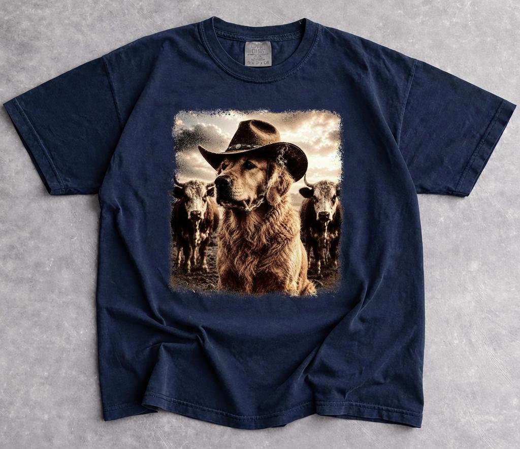 Comfort Colors Cowboy Golden Retriever T-Shirt, Vintage Western Dog Graphic Tee