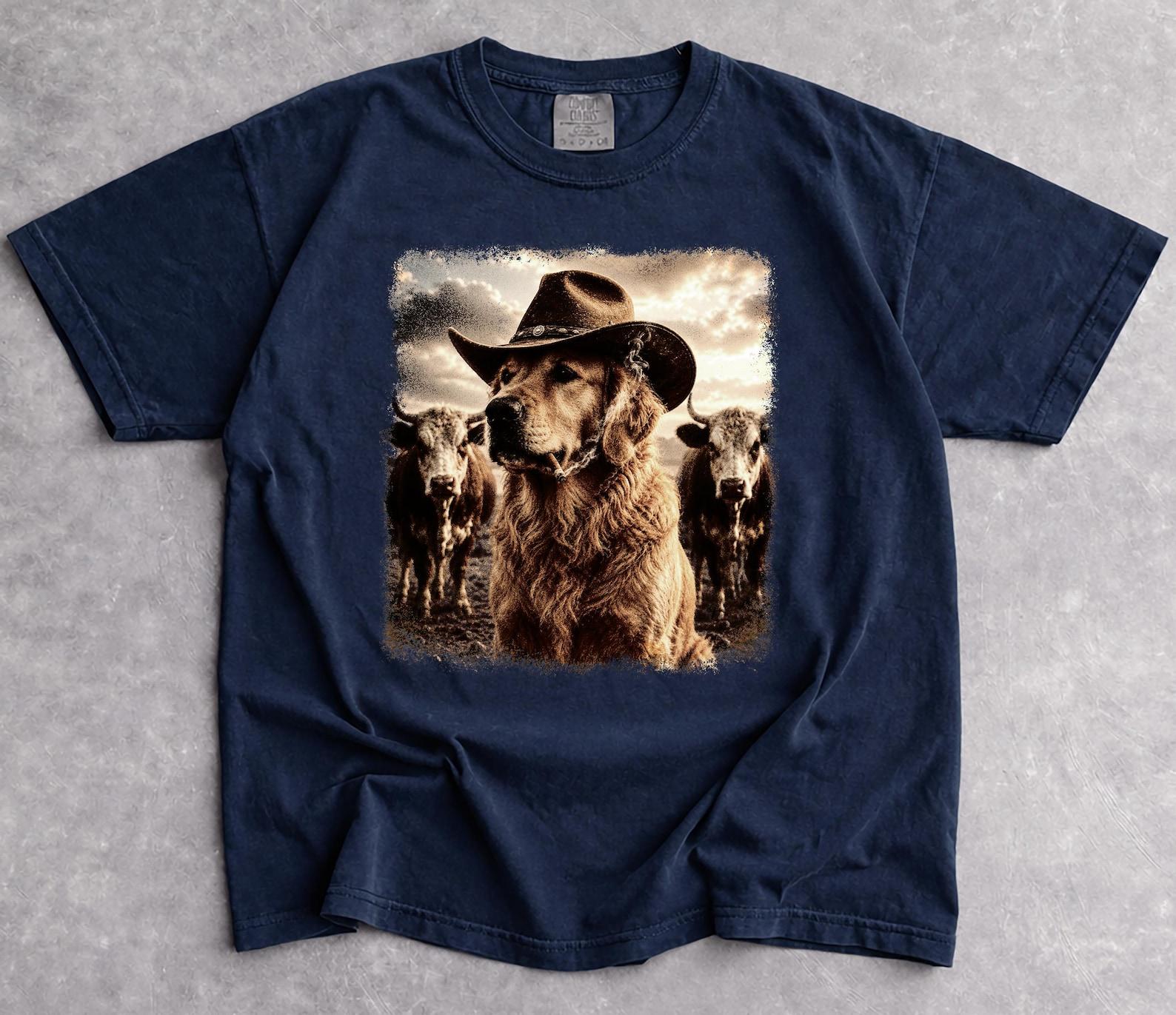 Comfort Colors Cowboy Golden Retriever T-Shirt, Vintage Western Dog Graphic Tee XL