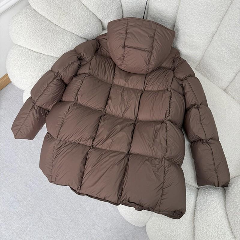Womens Mid-Length Puffer Coat With Hood 90% White Duck Down Fill Thick Warm Winter Jacket In Black Coffee Khaki
