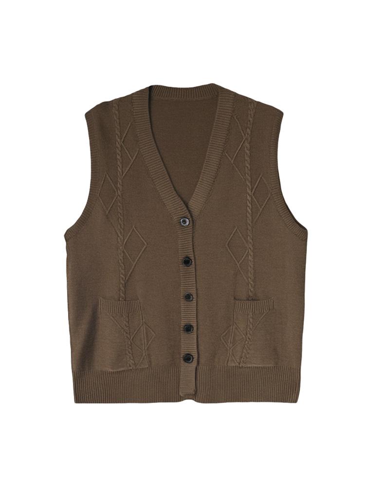 V-Neck Striped Knit Wool Sweater Vest for Middle-Aged and Elderly Women - Winter Style