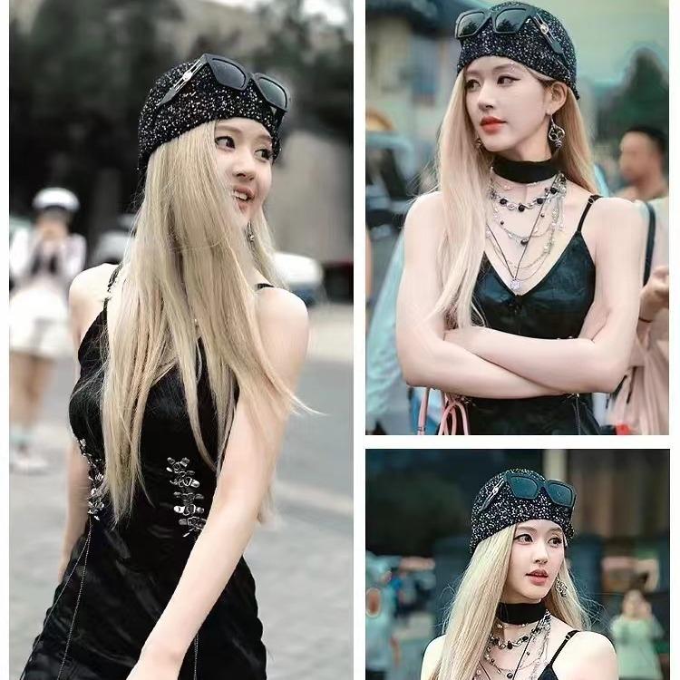 Korean Cold Hat Autumn and Winter Small Fragrance Style Sequin Knitted Hat Showing Face Small Fashionable Bag Head Hat