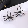 Exaggerated Dark Wind Spider Halloween Earrings, Gothic Punk Style Personality Pearl Earrings