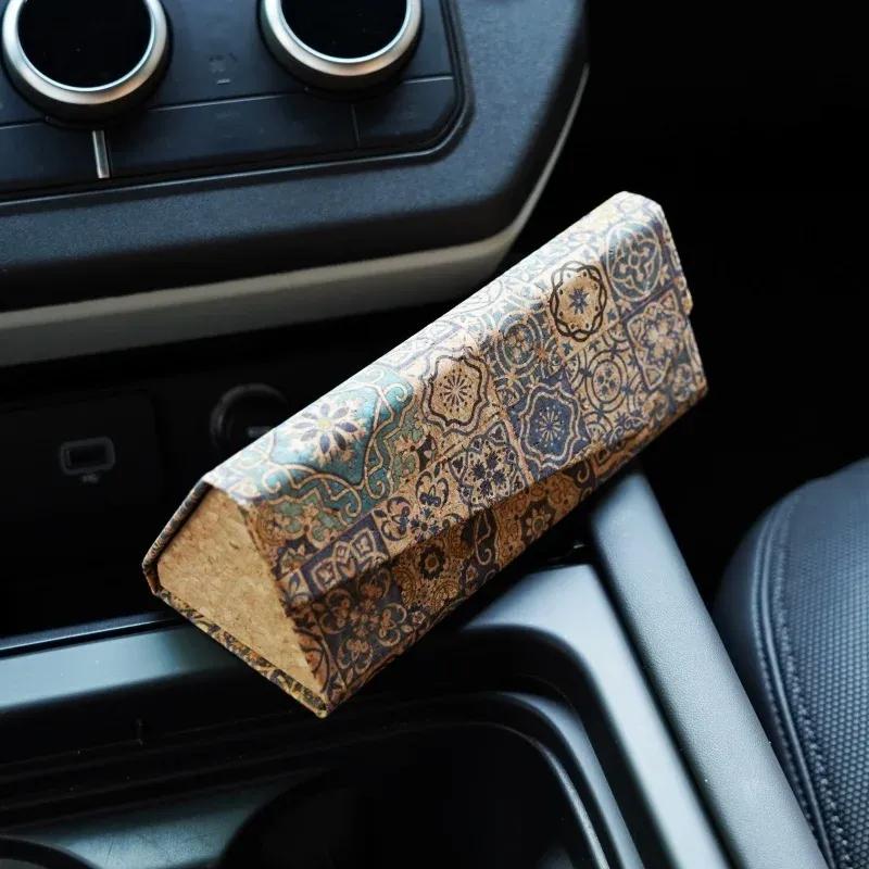 Retro Cork Folding Triangle Glasses Case for Men Women Sunglasses Box Portable Travel Glasses Storage Box Eyewear Accessories