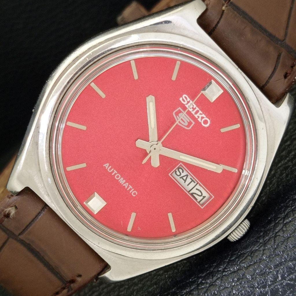 VINTAGE SEIKO 5 AUTOMATIC 6309A JAPAN MENS RED COLOR DIAL WATCH A500826-5 R154-a500826