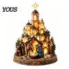 Christmas Mantel Ornament Bethlehem Nativity Church Light Tower, Lighted Village Scene with Star Glowing Religious Table Centerpiece Tower & Figurine,