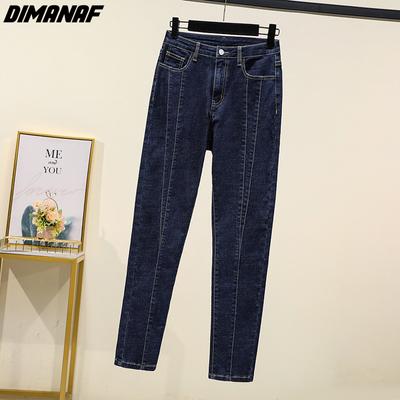 DIMANAF Plus Size Women Jeans Solid Pants Denim Female Elastic Basic Blue High Waist Big Size Trousers Oversize Fashion New Pants 4XL 5XL