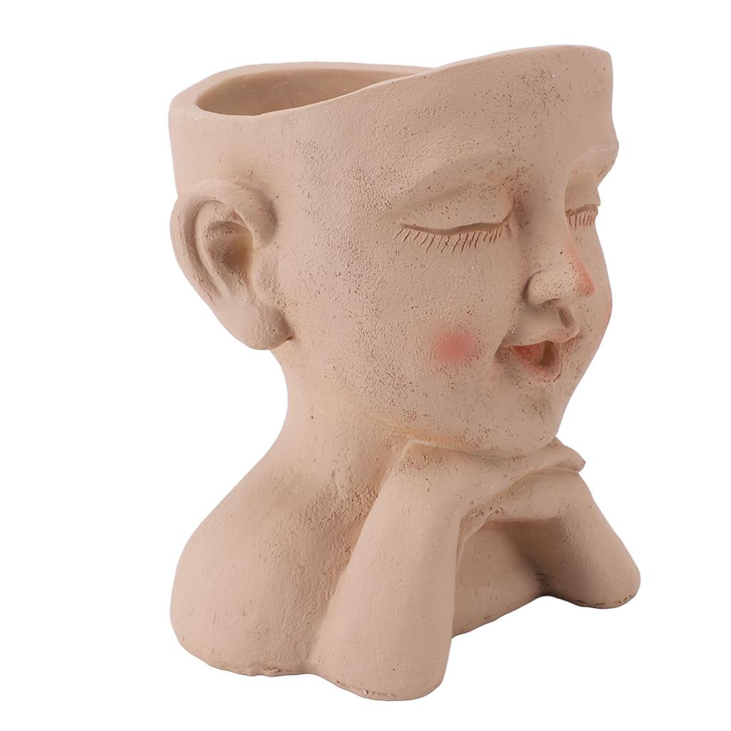 Men Face Flower Pot Hand Painting Resin Men Head Flowerpot Decorative Funny Succulent Flowerpot with Drain Hole for