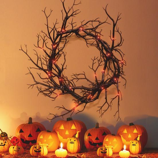 Halloween Black Branch Wreath for Front Door 18 Inch Spooky Gothic Artificial Twig Wreath for Indoor Outdoor Wall Window Halloween Decor
