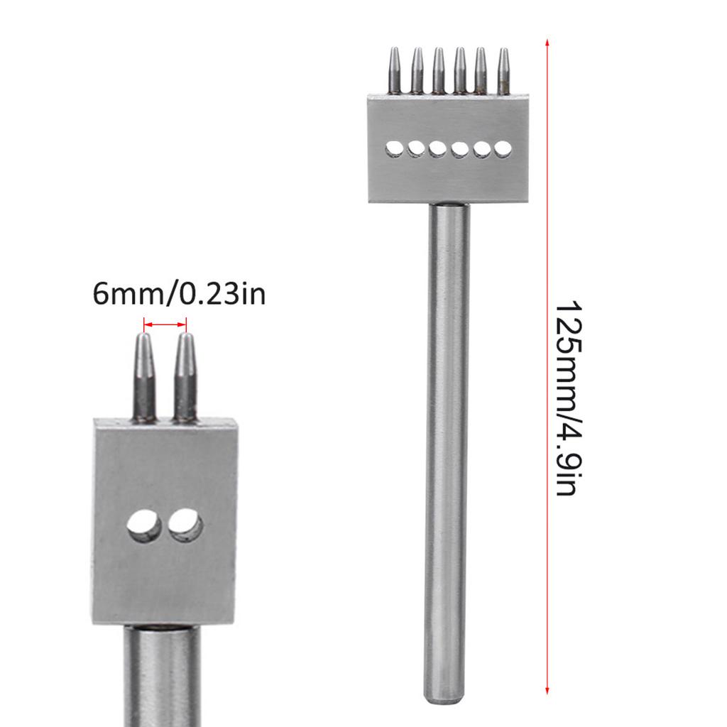 3Pcs Prong Chisel Silver Tool Steel 2 4 6 Prongs DIY Hand Made Leather Hole Puncher(6mm )