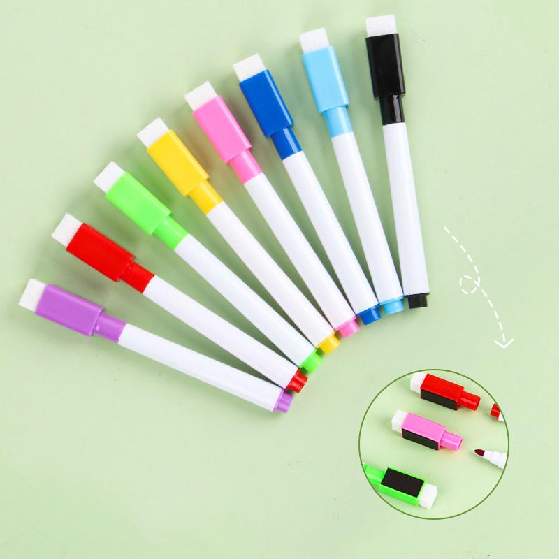 

8 Piece Set Small Sized White Board Eraser Style Pen Water Based Erasable Whiteboard Pen Magnetic Non Trace Marking Pen Set