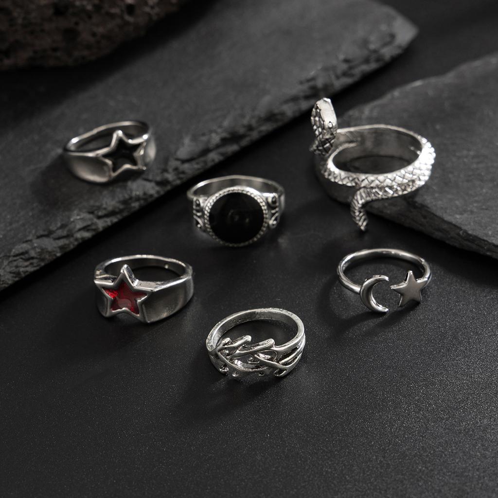 Hip-Hop Personality Oil-Drip Pentagram Ring Men's Trendy Fashion Personality Snake-Shaped Ring Men's Jewelry